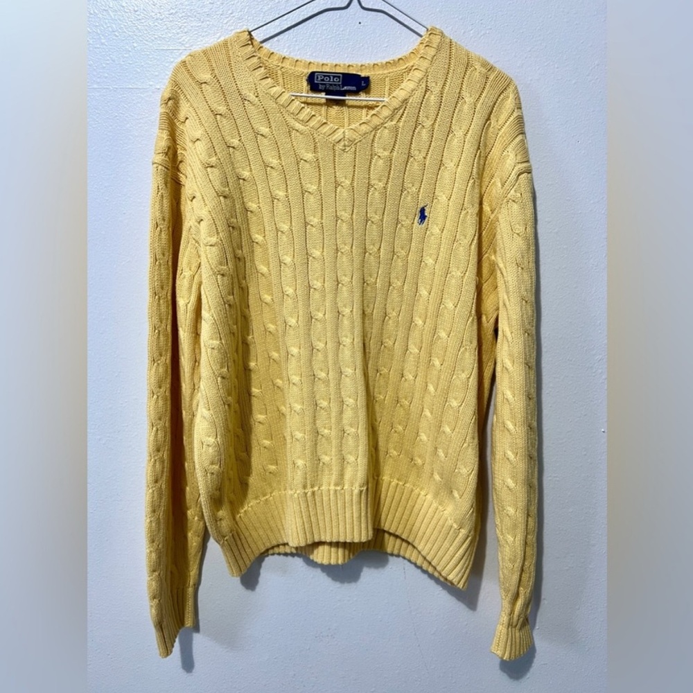 Yellow Cable Knit Polo Sweater
